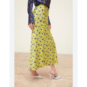 Zara EUC Floral Print A-Line Midi Skirt Yellow Size Size M Bloggers Fav